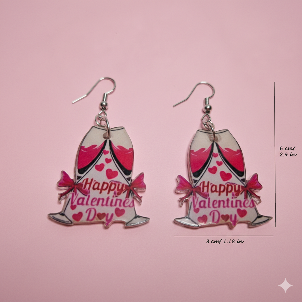 Valentine’s Day Wine Lover Heart Pendant Earrings