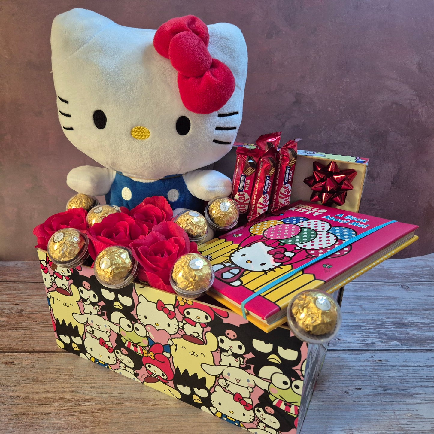 Hello Kitty Gift Hamper with Rose Flowers and Chocolates