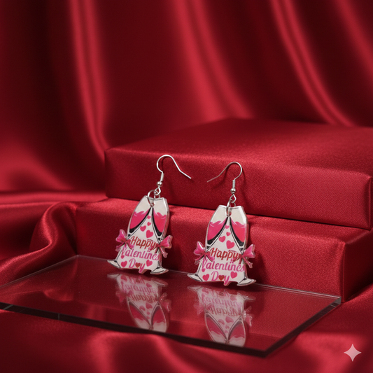 Valentine’s Day Wine Lover Heart Pendant Earrings