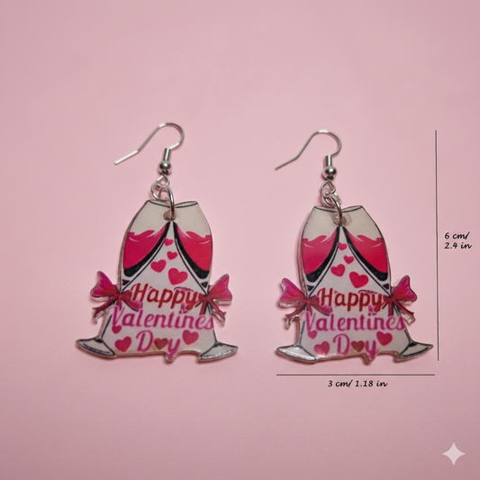 Valentine’s Day Wine Lover Heart Pendant Earrings