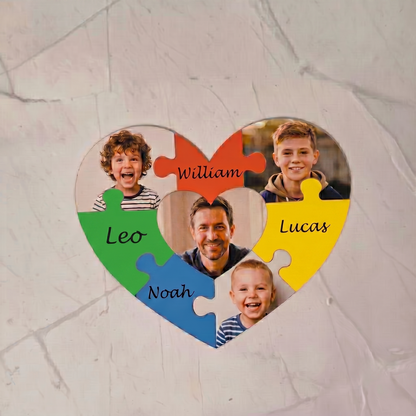 Custom Heart Shape Photo Name Puzzle Magnet