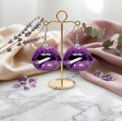 Purple Lip Earring with Cigarette