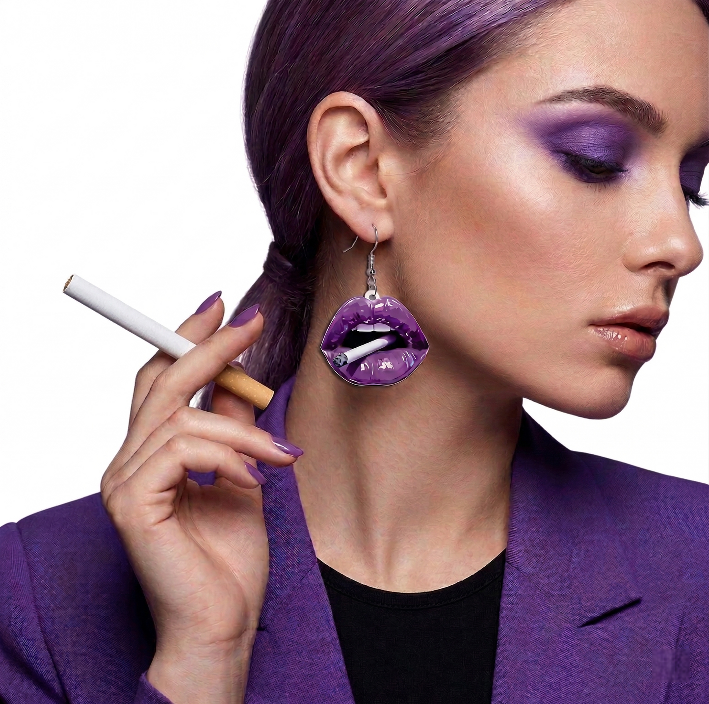 Purple Lip Earring with Cigarette