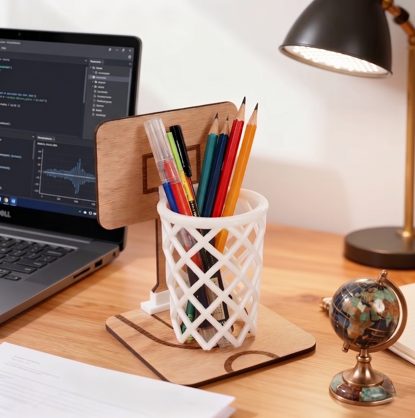 Wooden Basketball Pen Stand